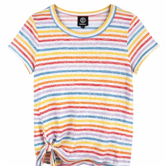 bobeau Tops - Bobeau Rainbow Stripe Tie Hem Tee Short Sleeve Top Size Medium